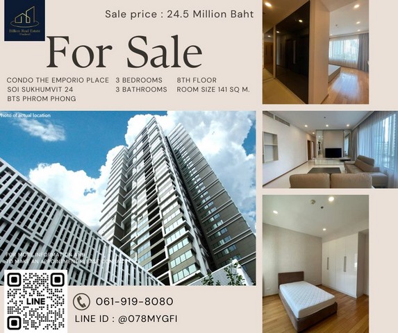 >>> Condo For SALE "The Emporio Place" -- 3 bedrooms 141 Sq.m. 24.5 Million baht --  Near BTS Phrom Phong Station and Best Price Guarantee!