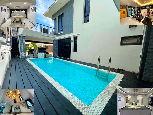 ให้เช่าคฤหาสน์หรู PoolVilla แอร์9ตัว 4นอน  ลดราคาครึ่ง จากแสนบาท ครัวฝรั่ง ครัวไทย ซาวน่า ให้เช่า 2ชั้น  121 ตารางวา 511 ตรม. 3+2คัน บางบอน3