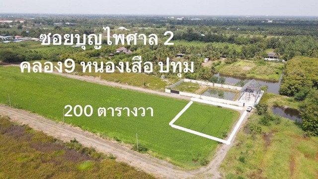 ที่ดินคลอง 9 หนองเสือ ปทุมธานี (ซอยบุญไพศาล 2) 200 ตรว.
