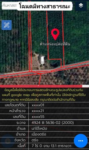 ขายที่ดินสวนยางใกล้ อบต.นาโต๊ะหมิง อำเภอเมือง จังหวัดตรัง เนื้อที่ 7 ไร่ 13 ตารางวา