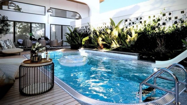 ขายบ้านพลูวิลล่าบางแสน  บ้านพูลวิลลา2ชั้น ขนาด 100 ตรว 4ห้องนอน 5ห้องน้ำ เลี่ยงหนองมน ใกล้ถนนมอเตอร์เวย์ เหมือง ชลบุรี