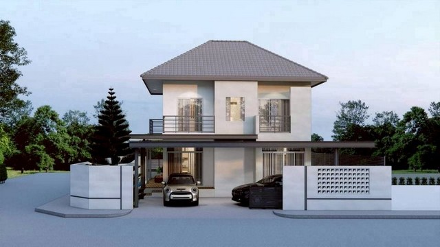 พูลวิลล่า สไตล์โมเดิร์นลักชูรี่ แปลงมุม โครงการ กุลพันธ์วิลล์9 หางดง 