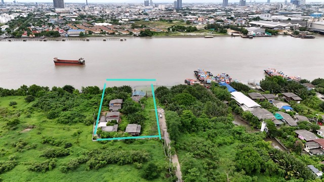 ที่ดินติดแม่น้ำเจ้าพระยาในคุ้งบางกะเจ้า 3-2-5.6 ไร่  เนื้อที่ 1405.6 ตารางวา ราคาขายตารางวาละ 72,277 บาท  Tel: 0813036969