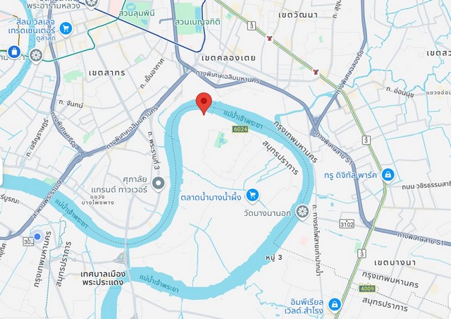 ขายที่ดินติดแม่น้ำเจ้าพระยาในคุ้งบางกะเจ้า ตรงข้ามคลองเตย 4-0-19 ไร่