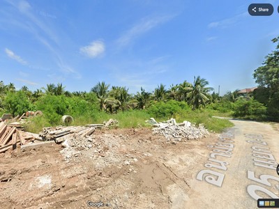 ที่ดินเปล่าถมแล้ว 4ไร่กว่า แปลงสี่เหลี่ยม ติดถนนอนามัย งามเจริญ 25 ท่าข้าม บางขุนเทียน กำลังจะมีการทำถนนใหม่!