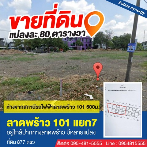 ขายที่ดินลาดพร้าว 101 แยก7 ที่ดินสวย ทำเลดี  ขนาด 317 ตารางวา 