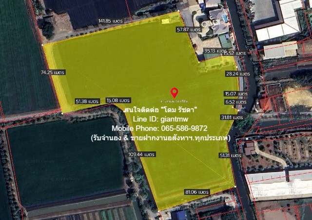 DSL-377สนใจติดต่อ: โดม รัชดา (Exclusive Contract)โทร: 065-586-9872ไลน์ไอดี: 0655869872 หรือ giantmw หรือ @yem0202nFacebook: https://bit.ly/3vdegO8Fanpage: https://bit.ly/488TrlD.ขายที่ทุ่งนา และสวนเกษตร ใกล้วัดต้นเชือก บางใหญ่ จ.นนทบุรี (น.ส.4 จ) 13-0-68.6 ไร่, 6 ล้านบาท/ไร่.รายละเอียดทรัพย์: 1. ที่ดินเอกสารสิทธิ์เป็นโฉนด (น.ส.4 จ) เนื้อที่ 13-0-68.6 ไร่ มีพืชสวนทางการเกษตรที่หลากหลาย และติดทางสาธารณะประโยชน์ 3 ด้าน (ทางเข้าที่ดินกว้าง 7 ม.)2. ที่ดินหน้ากว้าง 180 เมตร และ