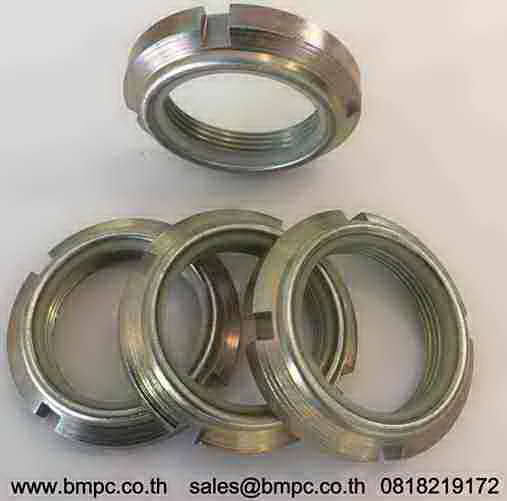 Prevailing
 torque type slotted round nut 
 
 with
 non-metallic insert type GUK 
 
  
 
 Standard : DIN 7993A
 
 Material : Steel
 
 Size 
 
 M10x0.75             M12x1.00                   M15x1.00
 
 M17x1.00             M20x1.00                   M25x1.50
 
 M30x1.50             M35x1.50                   M40x1.50
 
 M50x1.50             M55x2.00                   M60x2.00
 
 M65x2.00&nbs