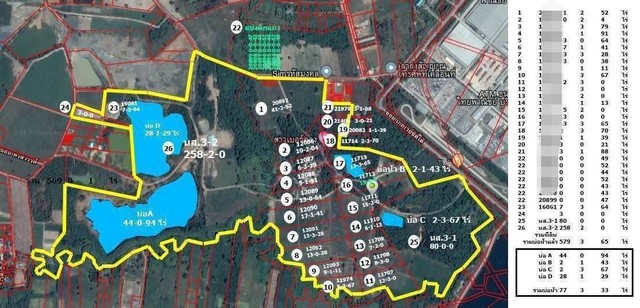 ขายที่ดินผังม่วงแปลงยาวฉะเชิงเทรา ใกล้นิคมเกตย์เวย์ซืตี้ ผังม่วงลาย  579.  ไร่