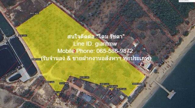 ที่ดิน ขายที่ดินเปล่าติดทะเล (ผังสีชมพู) ต.ห้วยทราย อ.เมืองประจวบคีรีขันธ์ จ.ประจวบคีรีขันธ์ 17-3-54.9 ไร่, ราคา 53,661,750 บาท (3 ลบ./ไร่)  62605375 บาท ใกล้กับ ห่างถนนเพชรเกษม (ทางหลวงหมายเลข 4) ประมาณ 3.2 กม. คุ้มค่าคุ้มราคา
