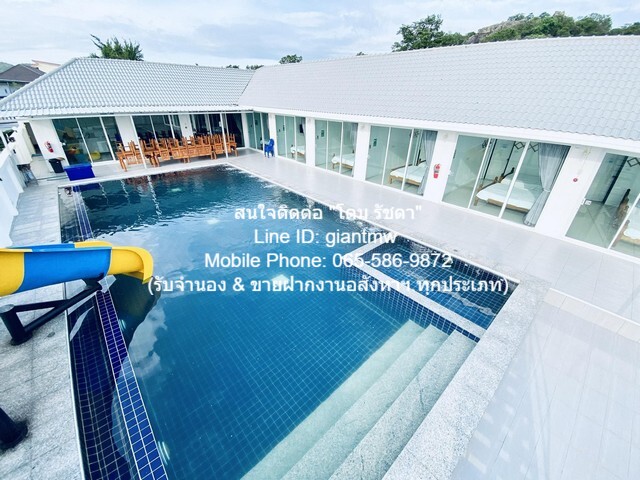 โรงแรม ขายรีสอร์ตหัวหิน (ต่ำกว่าราคาประเมิน) พร้อมสระว่ายน้ำ บนเนื้อที่ 149 ตร.ว. (7 น 9 น้ำ), ราคา 9,999,999 บาท  พท. 0 RAI 1 Ngan 49 ตารางวา 7 BR 9 BATHROOM ไม่ไกลจาก ห่างถนนเพชรเกษม (ทางหลวงหมายเลข 4) ประมาณ 3.5 กม. และห่างชายทะเลหัวหิน ประมาณ 4 ก