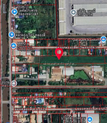 ขายที่ดิน ซอยคลองสี่ตะวันออก 43เนื้อที่ 9-3-8.5 ไร่กว้าง 36 เมตร ลึก 435 เมตรที่ตั้ง : ซอยคลองสี่ตะวันออก 43 ตำบลคลองสี่ อำเภอคลองหลวง จังหวัดปทุมธานีสถานที่สำคัญที่อยู่ใกล้เคียงที่สุด:* สำนักงานขนส่งจังหวัดปทุมธานี สาขาอำเภอคลองหลวง:* สถานศึกษา: โรงเรียนสวนกุหลาบวิทยาลัย รังสิต* สถานที่สำคัญทางศาสนา: วัดพระธรรมกาย* ตลาดและแหล่งค้าส่ง: ตลาดไท และ ตลาดไอยรา * ร้าน MR.DIYร้�