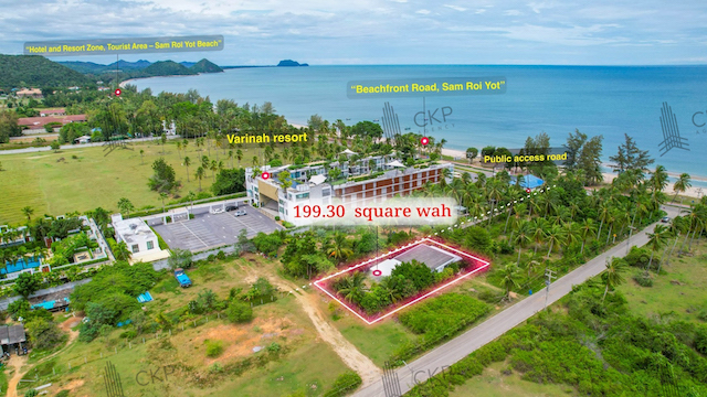 ขาย บ้านพร้อมที่ดิน ติดหาดสามร้อยยอด เพียง 30 เมตร ไม่ไกลจากแหล่งท่องเที่ยวและแหล่งของกิน ต.สามร้อยยอด อ.สามร้อยยอด ประจวบคีรีขันธ์ สนใจติดต่อสอบถามได้ค่ะรายละเอียด (Description)- ขนาด 199.30 ตร.วา- พื้นที่ใช้สอย 72 ตร.ม.- 2 ห้องนอน 3 ห้องน้ำ- หน้ากว้าง 8 เมตร- ลึก 9 เมตร- เครื่องปรับอากาศ 2 เครื่องการเดินทาง - ถนนหมายเลข 4020  1.2 กิโลเมตร- ถนนเพชรเกษม  16.5 กิโลเมตรสถานที่ใกล้เคียง (Nearby Placess)- หา�