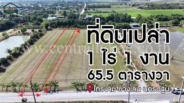 รหัสทรัพย์&nbsp; N0959ที่ดินเปล่า 1-1-65.5 ไร่ ไทรงาม บางเลน - นครปฐมที่ตั้ง :&nbsp;ทางหลวงหมายเลข 346 ตำบลไทรงาม อำเภอบางเลน นครปฐม 73130รายละเอียดทรัพย์- ที่ดินเนื้อที่ 1 ไร่ 1 งาน 65.5 ตารางวา&nbsp;(565.5 ตารางวา)- หน้ากว้างประมาณ 19&nbsp;เมตร&nbsp;ลึกประมาณ 123&nbsp;เมตร- ถนนหน้าที่ดินกว้าง 6&nbsp;เมตร-&nbsp;เหมาะสำหรับสร้างที่พักอาศัย สวนเกษตร&nbsp;ทำเล และสถานที่ใกล้เคียง&nbsp;-&nbsp;โลตัส บางเลน- โรงพยาบาลบางเลน,&nbsp;โรงพย