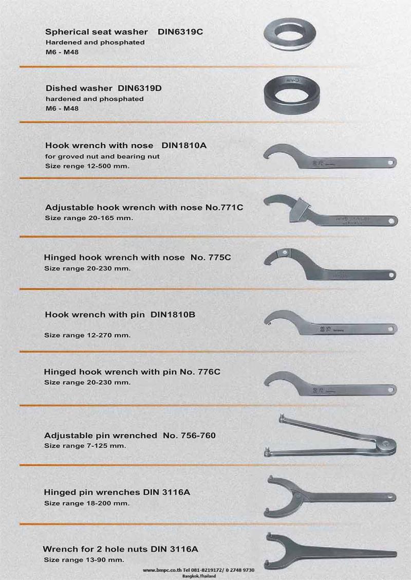 Hook wrench with nose, ประแจขันนีอตล๊อกลูกปืนปลายเพลา, Wrench for slotted round nut,