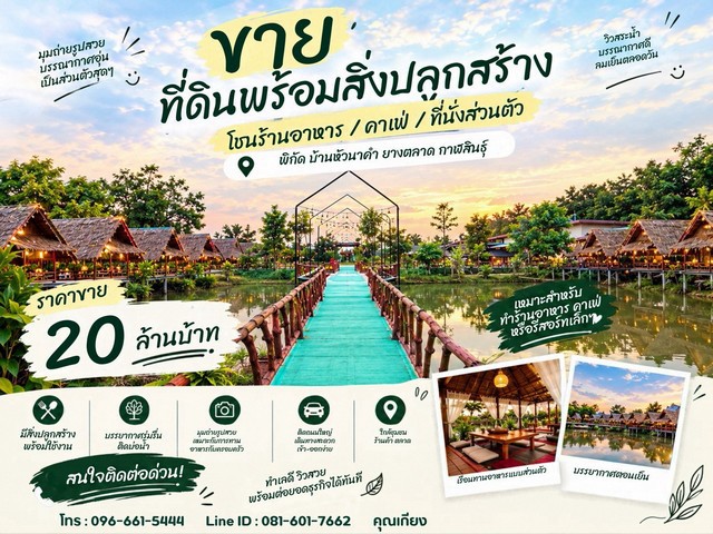 ขายที่ดินพร้อมสิ่งปลูกสร้าง ติดถนน 4 เลน ทำเลหัวนาคำ–ยางตลาด แปลงสวย พร้อมต่อยอดธุรกิจราคาขาย 20,000,000 บาท• เอกสารสิทธิ์ โฉนดครุฑสีแดง• พร้อมโอนพิกัด ต.หัวนาคำ อ.ยางตลาด จ.กาฬสินธุ์พื้นที่รูปสี่เหลี่ยมผืนผ้าติดถนนใหญ่ เดินทางสะดวก เหมาะทั้งซื้อเพื่อใช้ประโยชน์และลงทุนระยะยาวข้อมูลที่ดิน• เนื้อที่ 13 ไร่ 3 งาน 16 ตร.ว.• หน้ากว้างประมาณ 45 เมตร • ลึกประมาณ 300 เมตร• ลา�